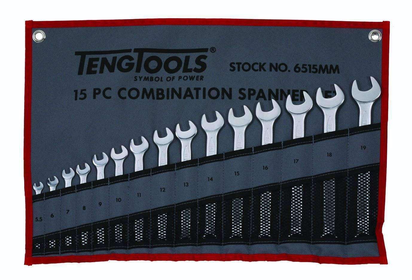 Teng Tools �C 15 Piece Metric Combination Spanner Set 5.5-19mm �C TEN-O-6515MM