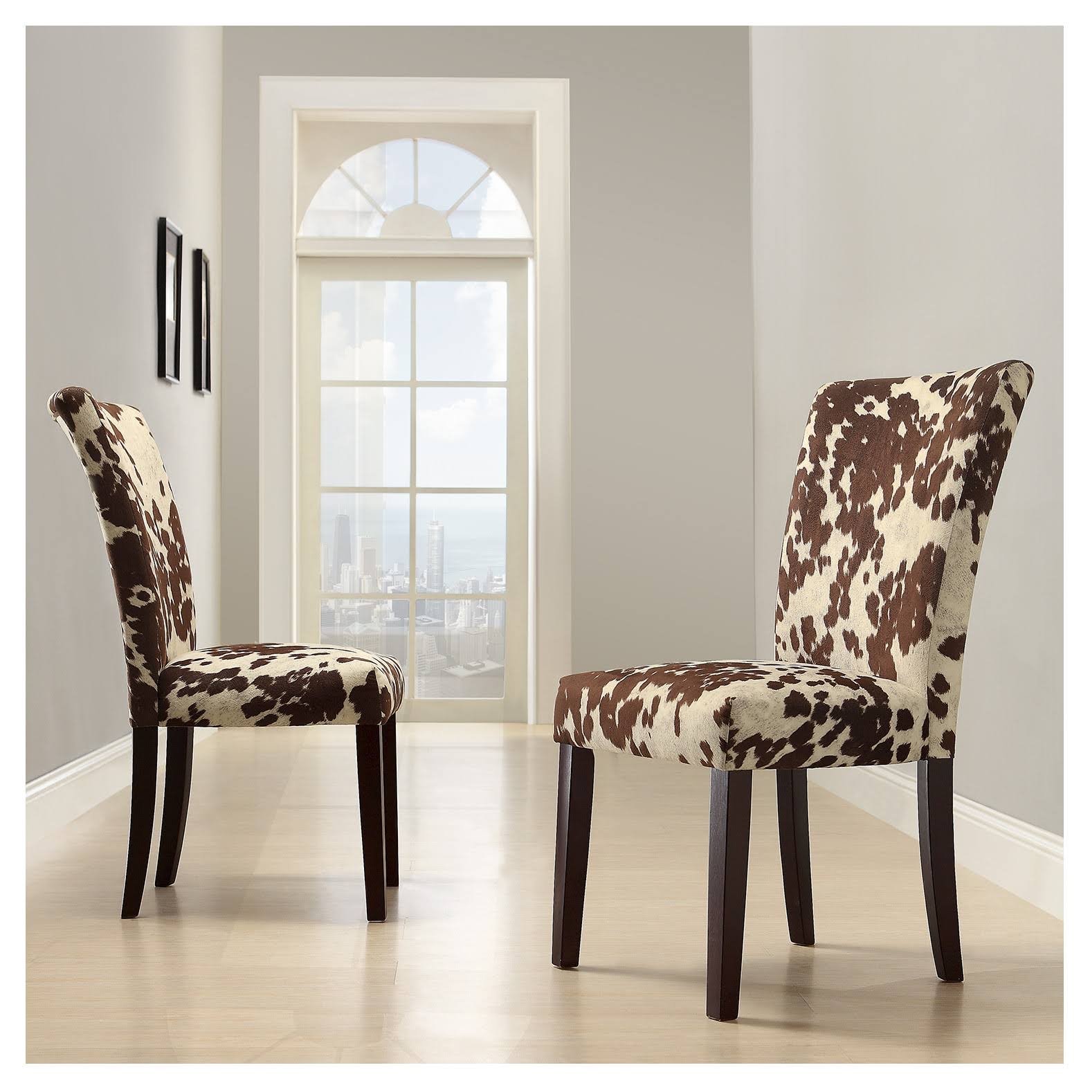 Quinby Parson Dining Chair Wood Brown Cowhide Set of 2 Inspire Q