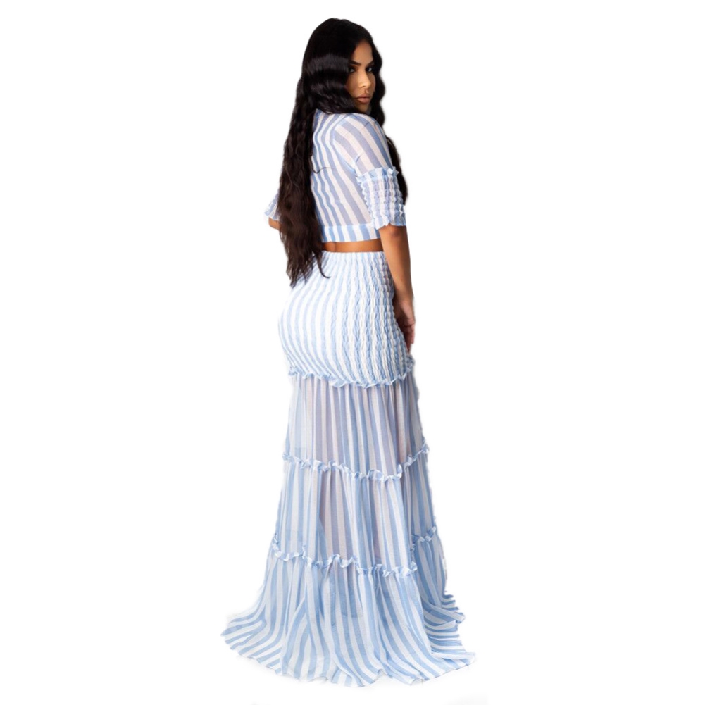 Sexy Ruffles Crop Top and Long Skirt Set