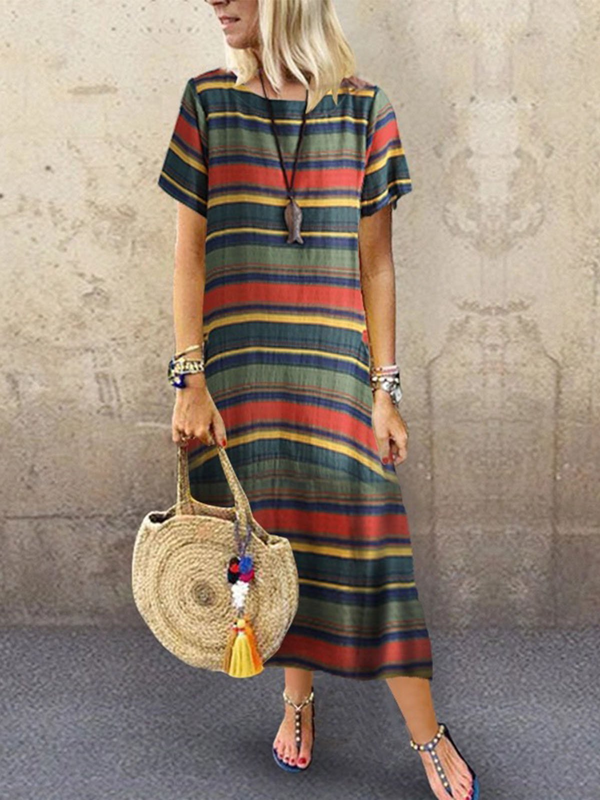 Printed Short Sleeve Casual Dresses