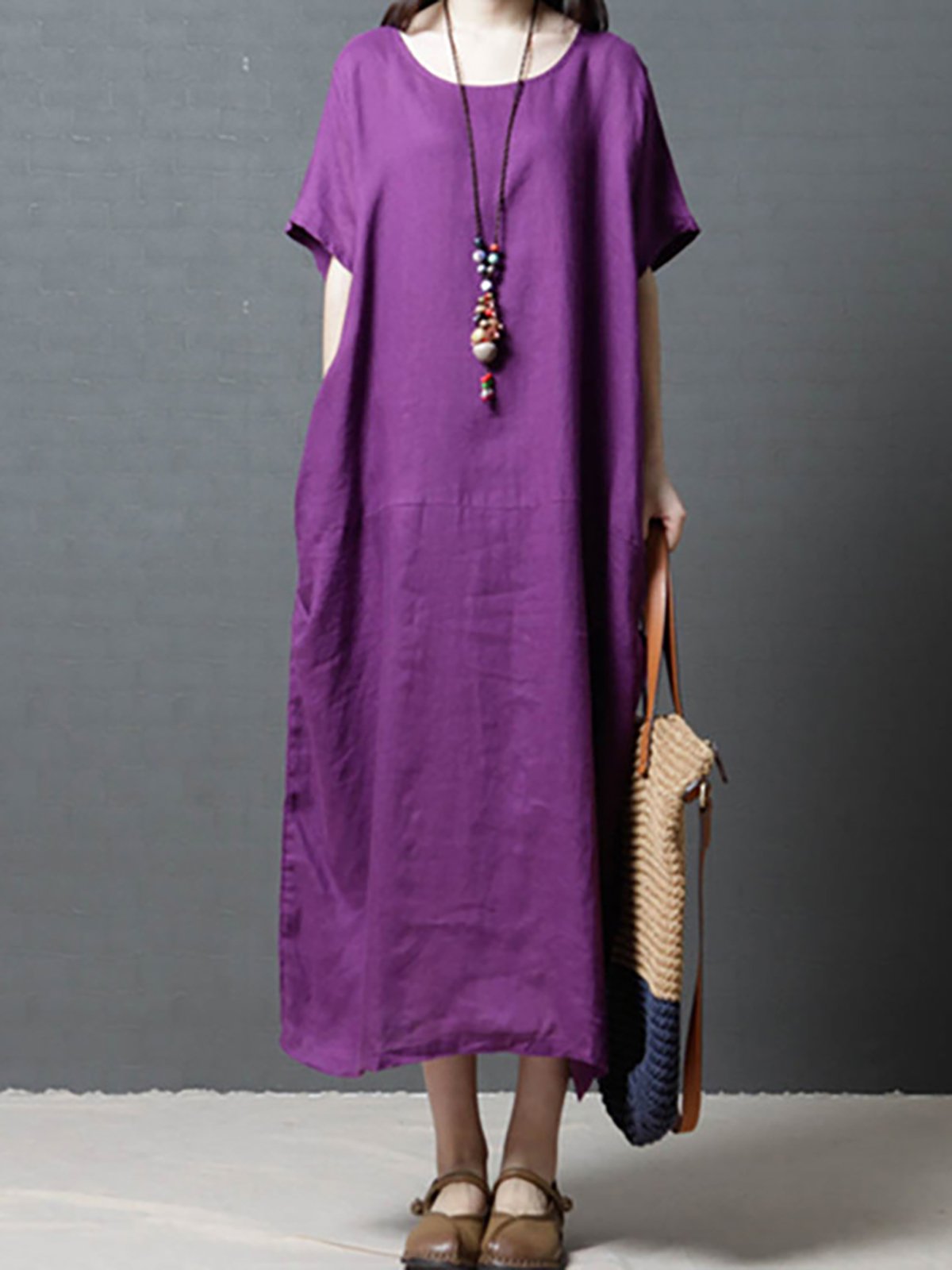 Women Pockets Casual Dress Shift Daily Short Sleeve Solid Dress