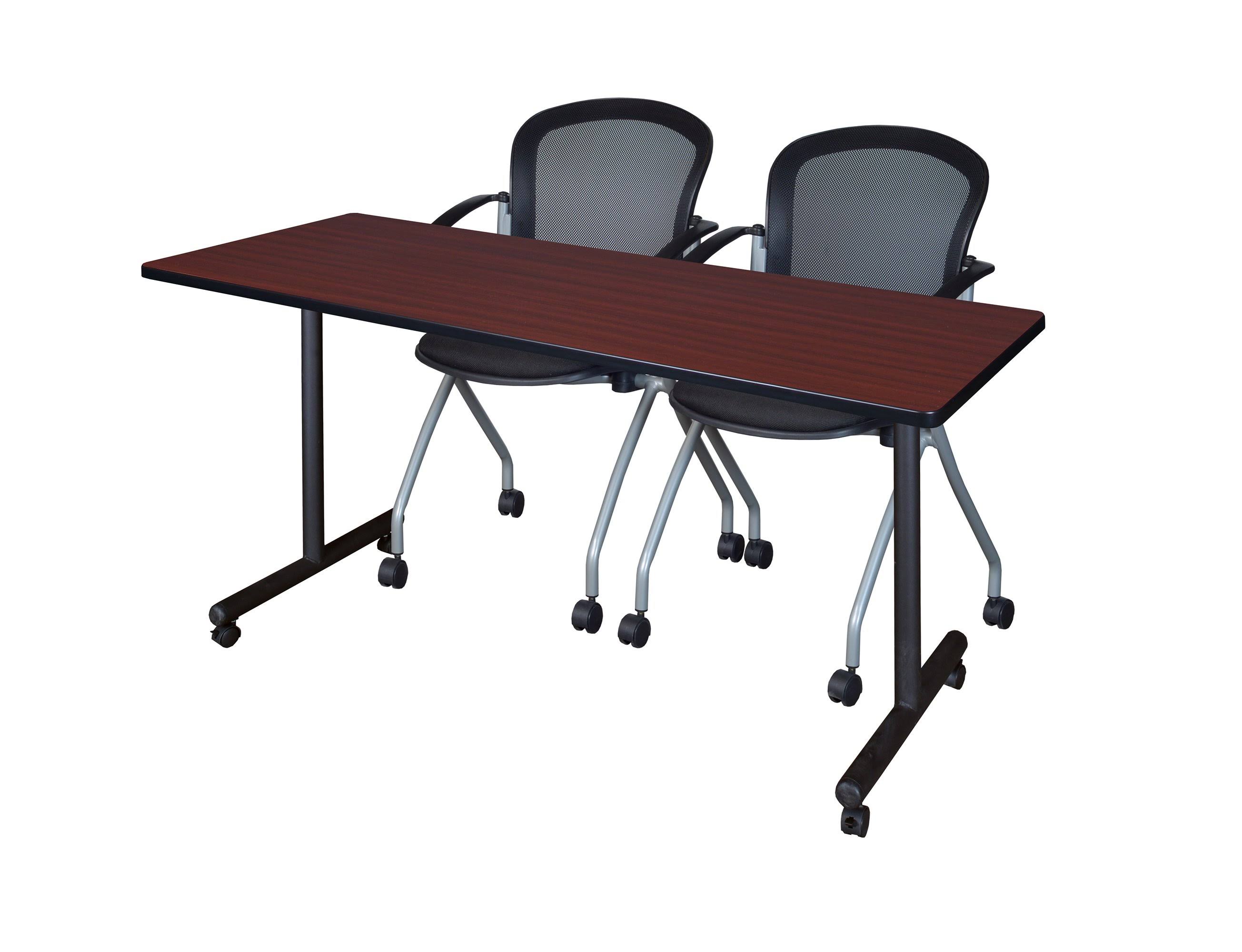 Regency MKTRCC6024MH23BK 60 x 24 in. Kobe Mobile Training Table - Mahogany 2 Cadence Chairs - Black