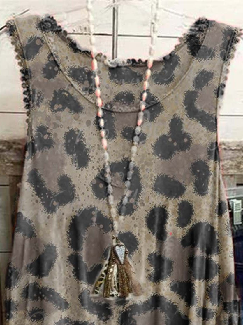 Sleeveless Casual Crew Neck Printed Shirts & Tops