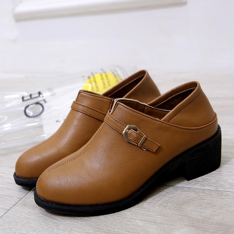 Brown PU Chunky Heel Buckle Daily Boots
