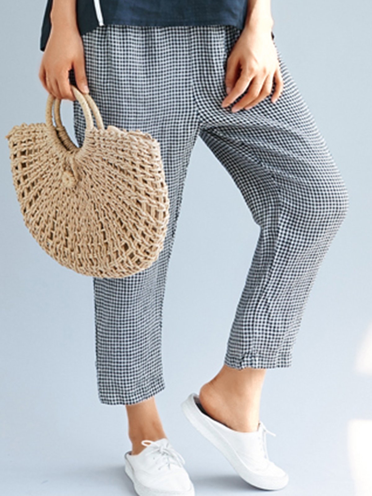 Plus Size Women Plaid Casual Pants