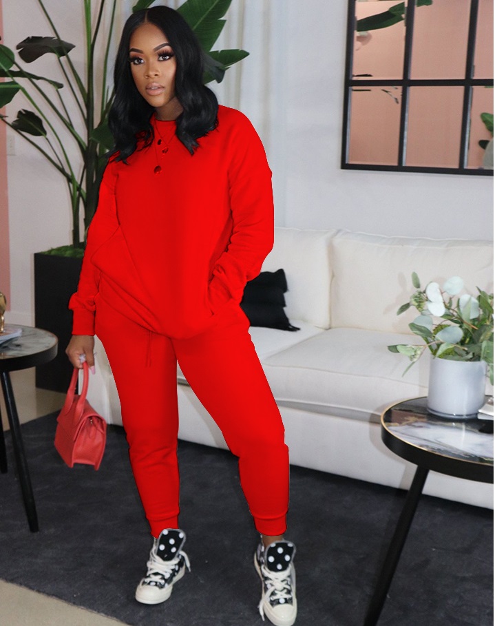 Autumn Casual Solid Plain Round Neck Sweatsuit