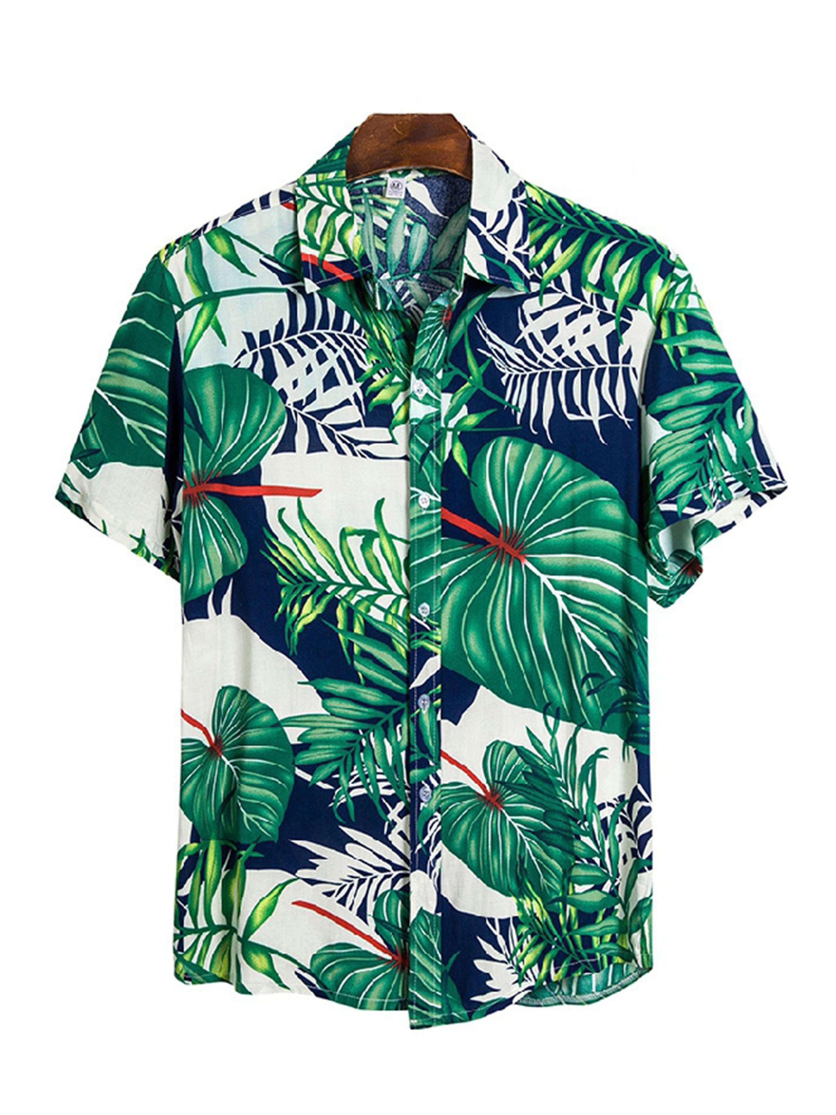 Men's Retro Leaf Print Short Sleeve Shirt