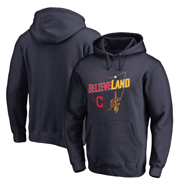 Men's Navy Cleveland Cavaliers & Cleveland Indians Believeland Pullover Hoodie