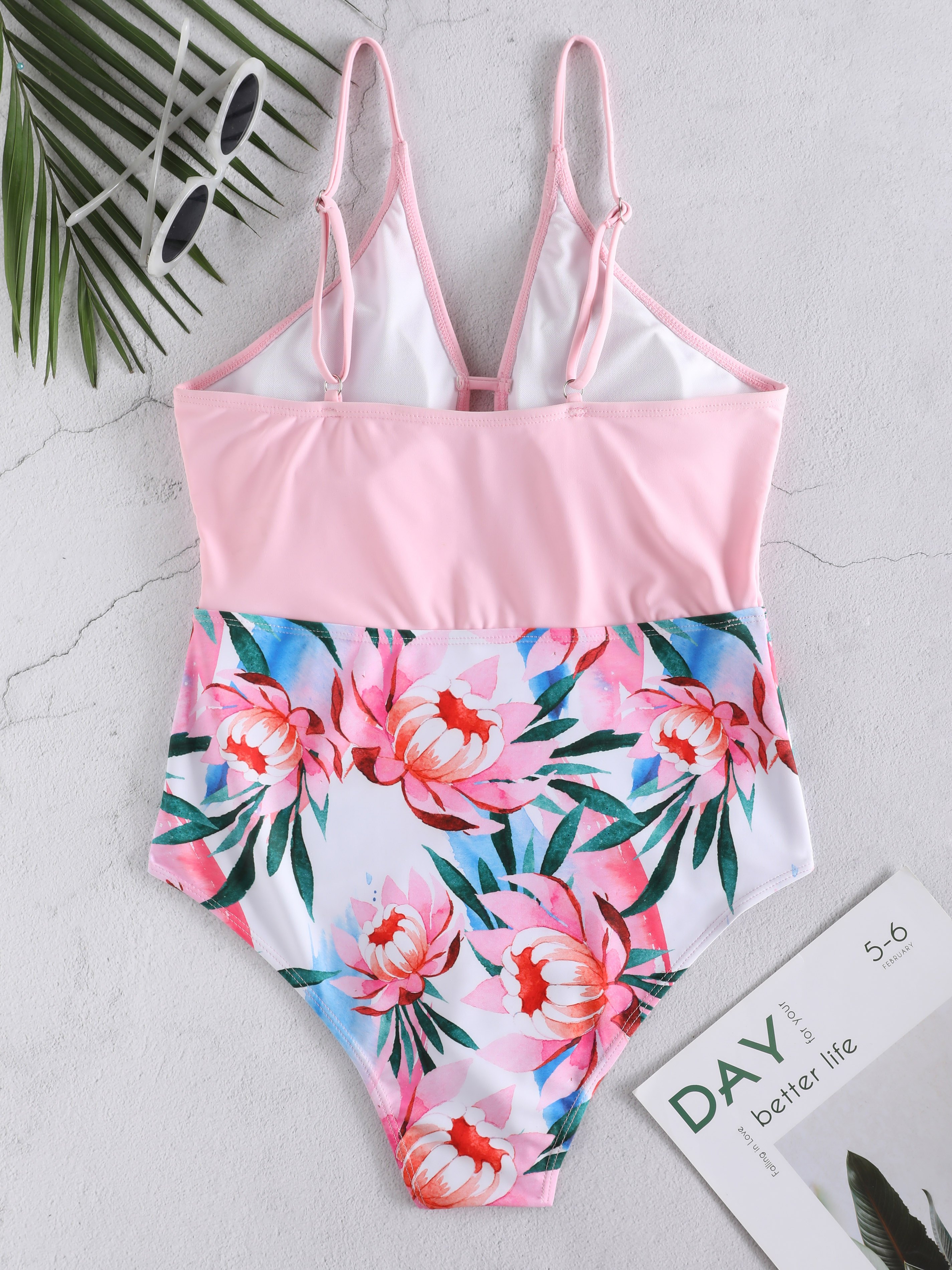Floral Plunging Collar One-Piece Swimsuit