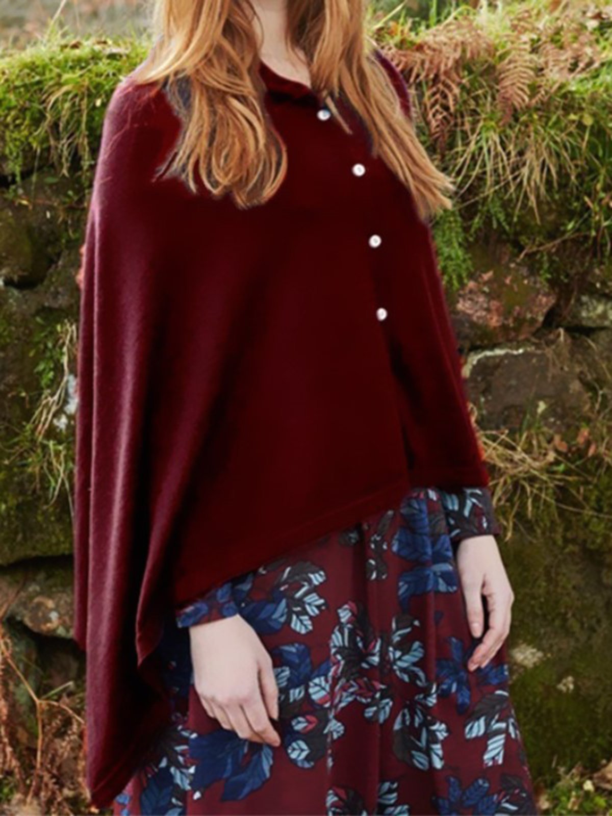 Cape Sleeve Asymmetric Casual Buttoned Cape Blouses