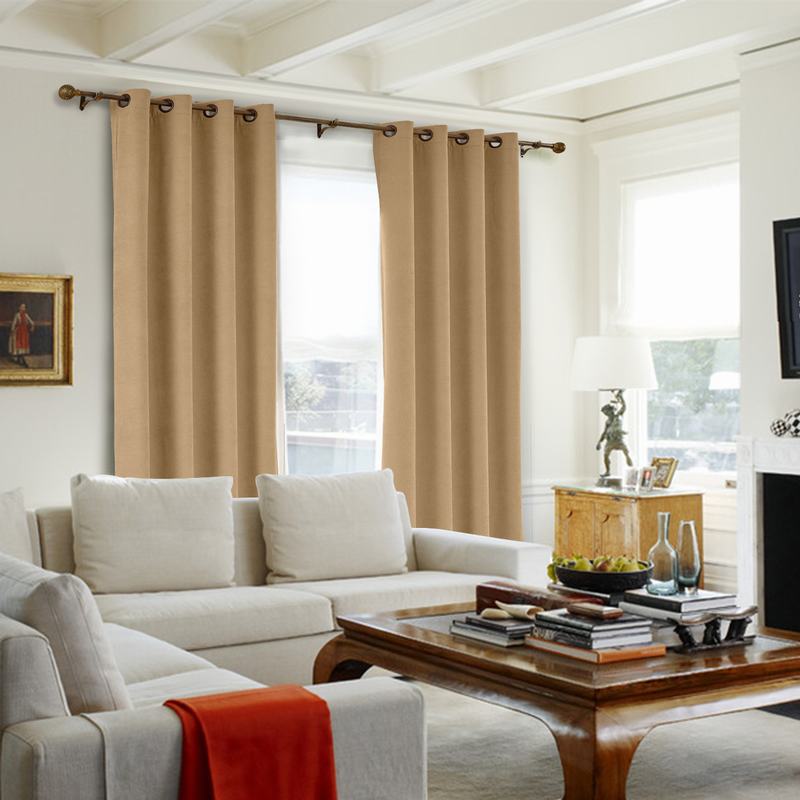 CUSTOM Kante Camel Polyester Cotton Drapery With Lining Curtains