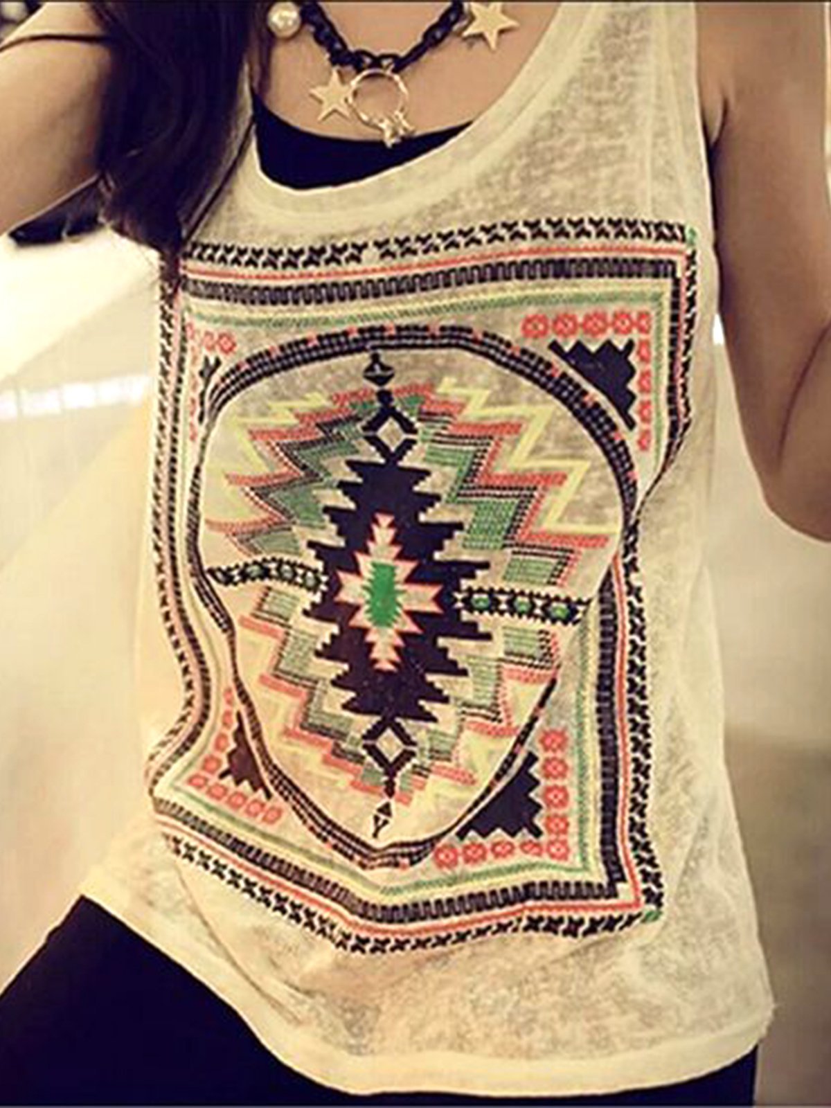 Geometric Cold Shoulder Tanks