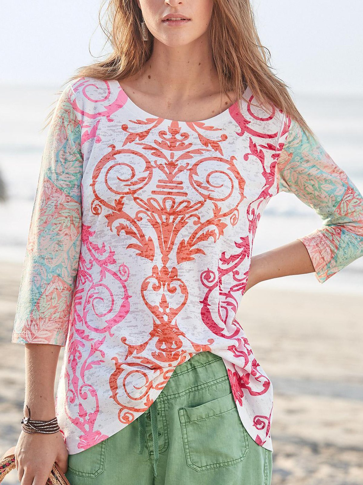 White 3/4 Sleeve Cotton Shirts & Tops