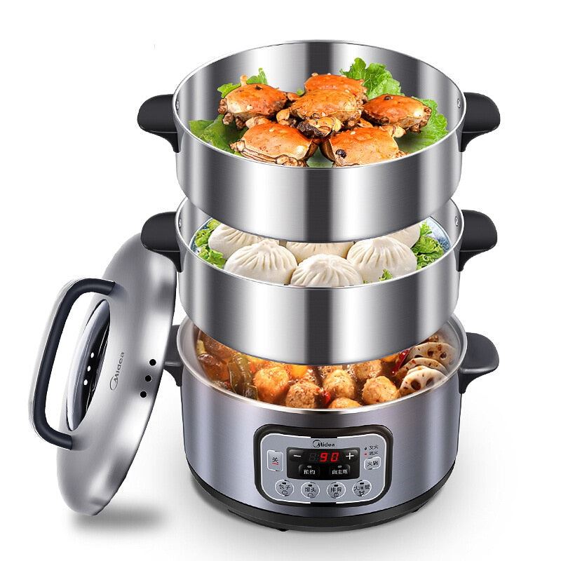 3-layer High Capacity Multi-function Appointment Timing Stainless Steel Steam Cooker Food Steamer Pot