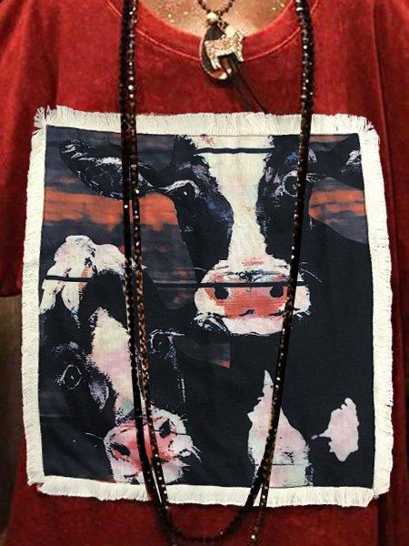 Red Printed Crew Neck Vintage Shirts & Tops