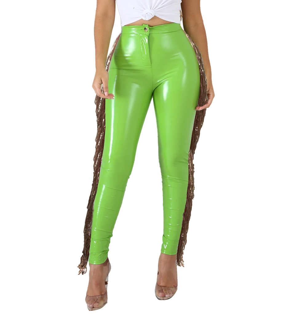 Autumn Party Fit Tassels High Waist Leather Pants