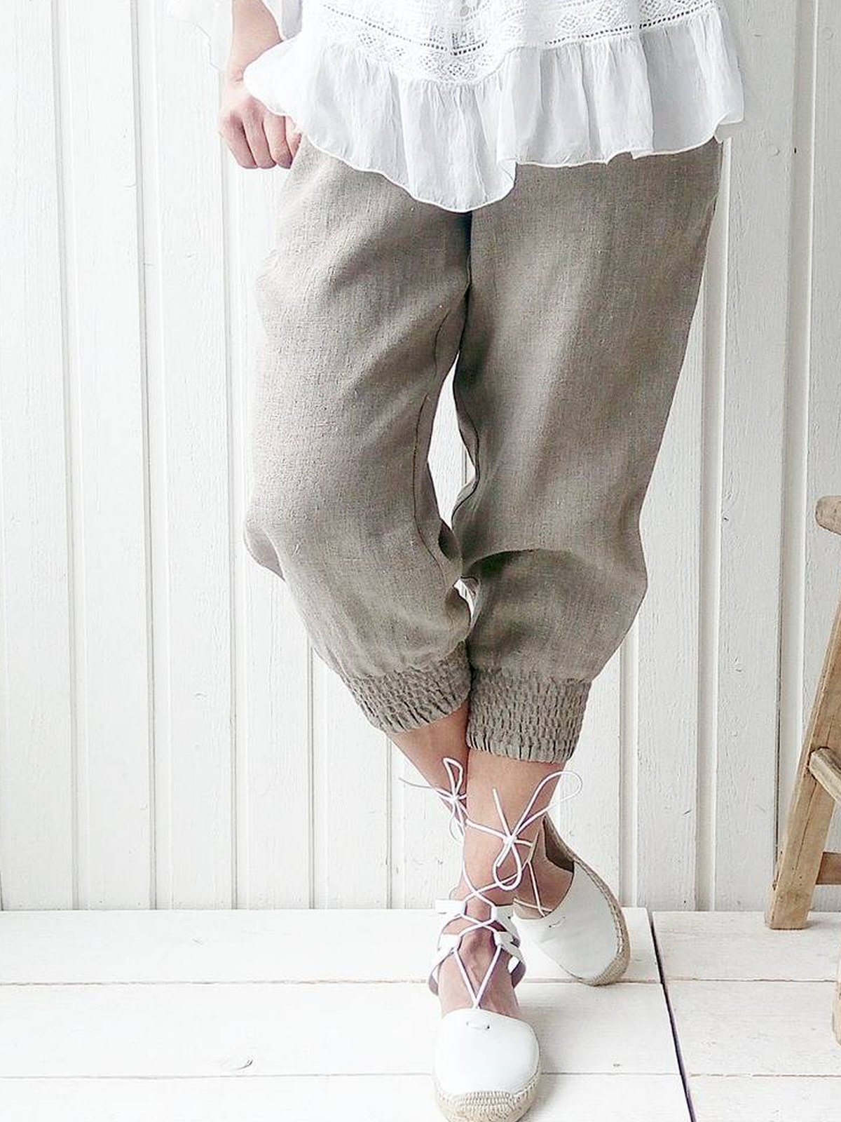 Cotton-Blend Casual Solid Pants