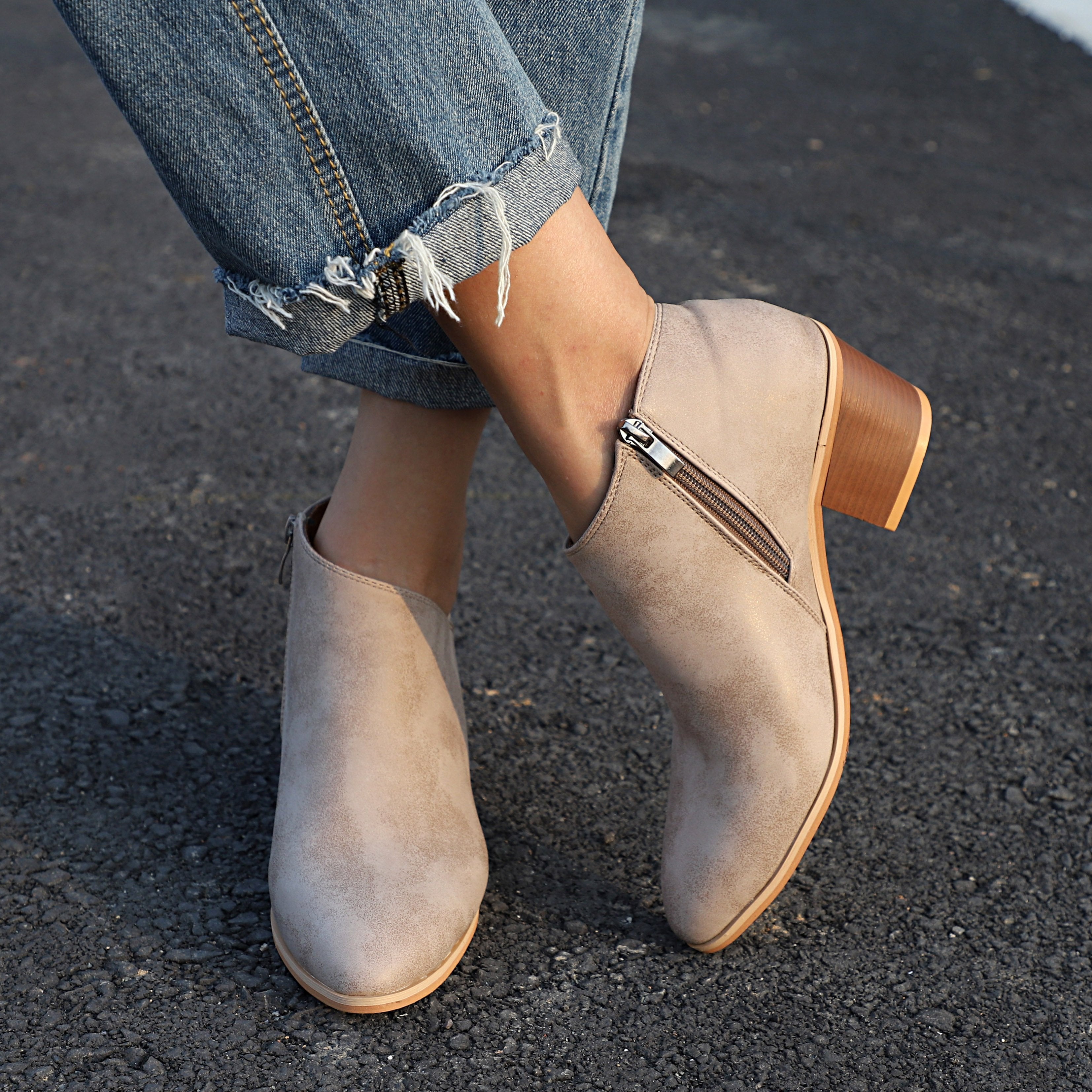 Women Cowhide Leather Martin Booties Plus Size Chunky Heel Shoes