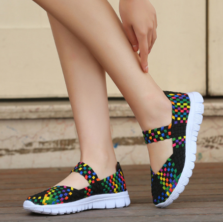 Multicolor Blocks Hand-knitted Shoes Elastic Band Daily Flat Heel Loafers