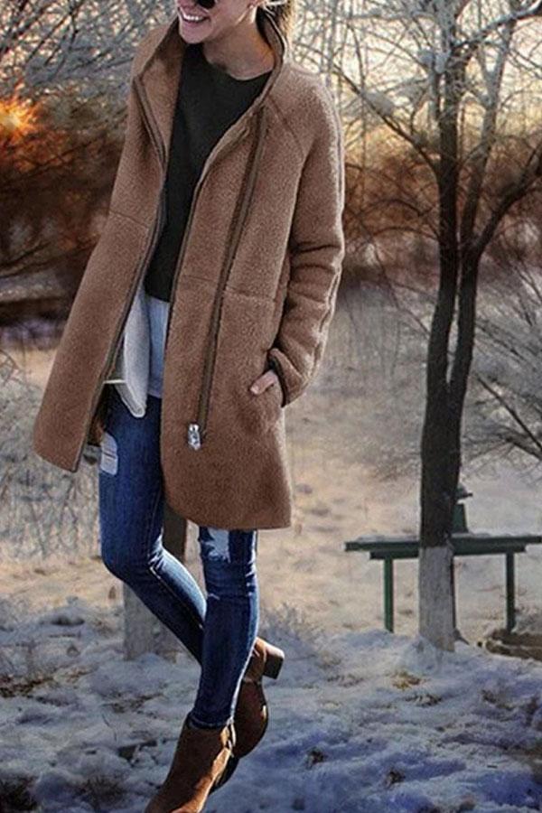 High Collar Irregular Zipper Long Coats
