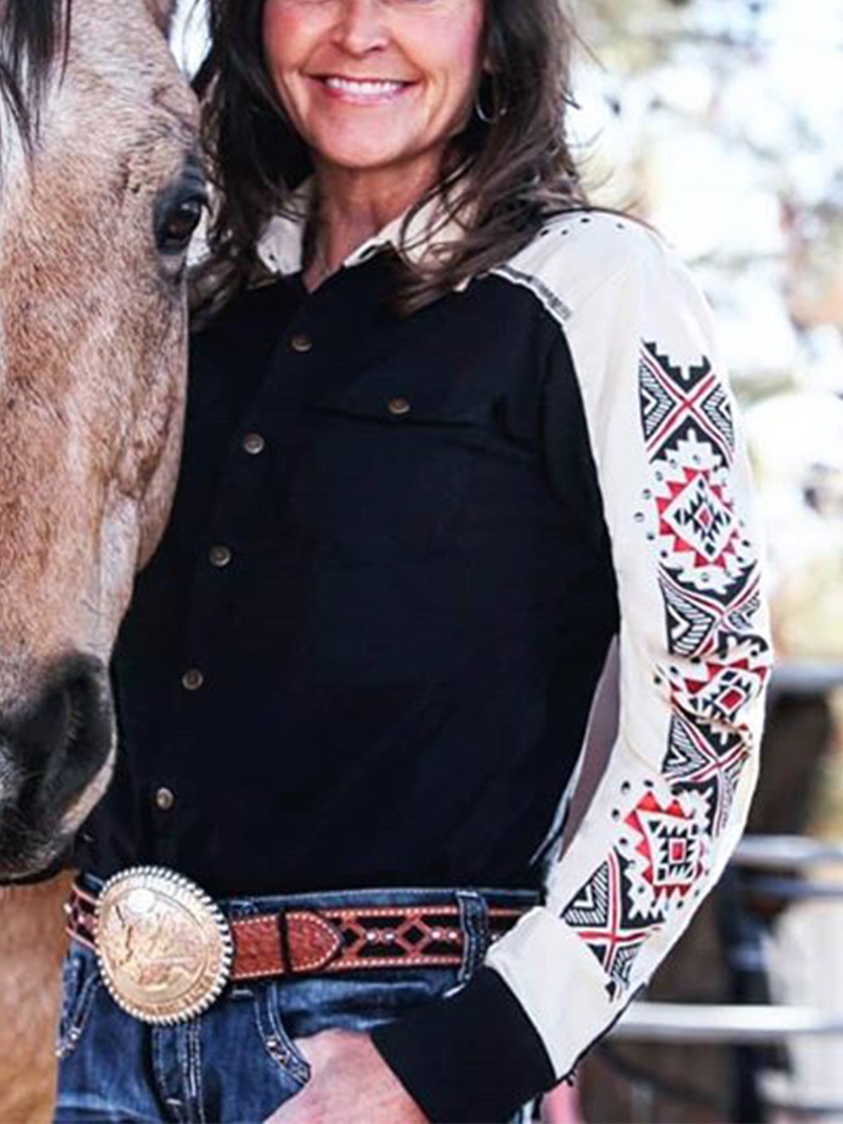 Casual Long Sleeve Geometric Shirts & Tops