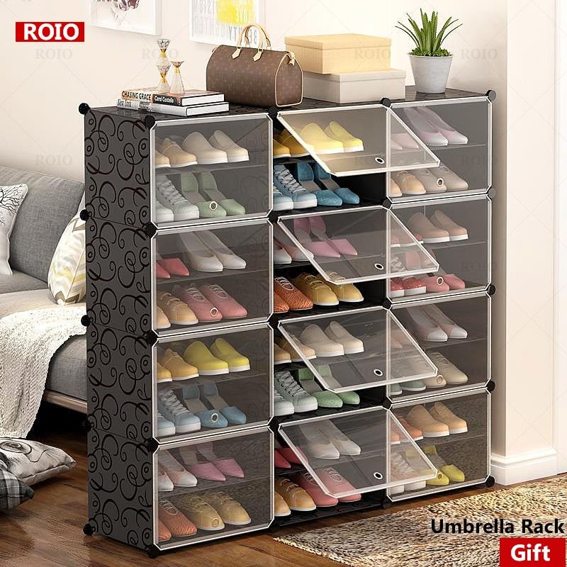 Shoes Boots Storage Cube Organizer Closet Dustproof Shoe Rack  For Home with Door
