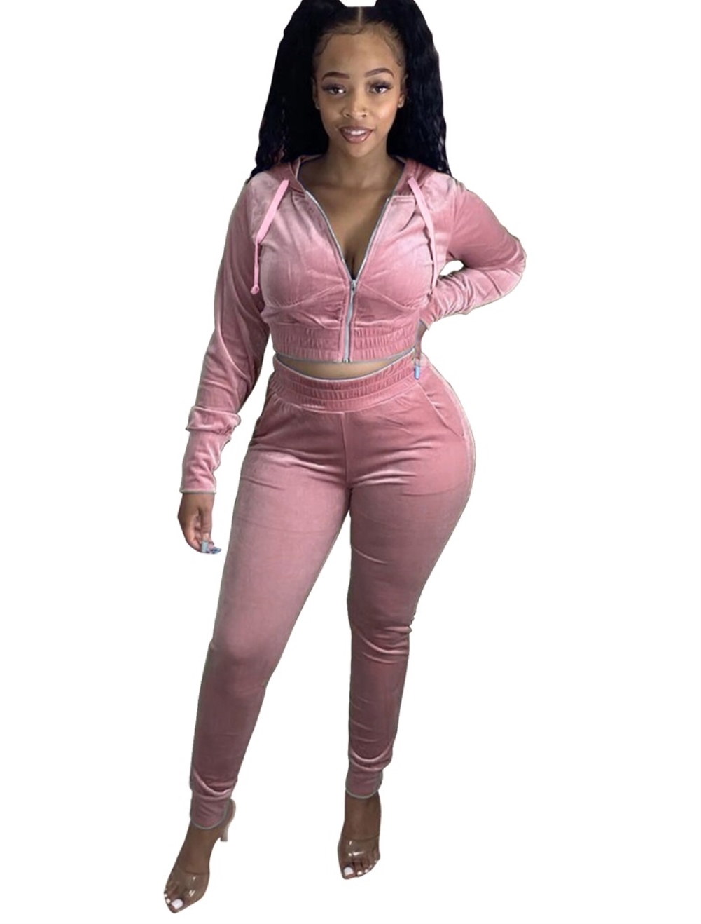 Velvet Plain Long Sleeve Tracksuit