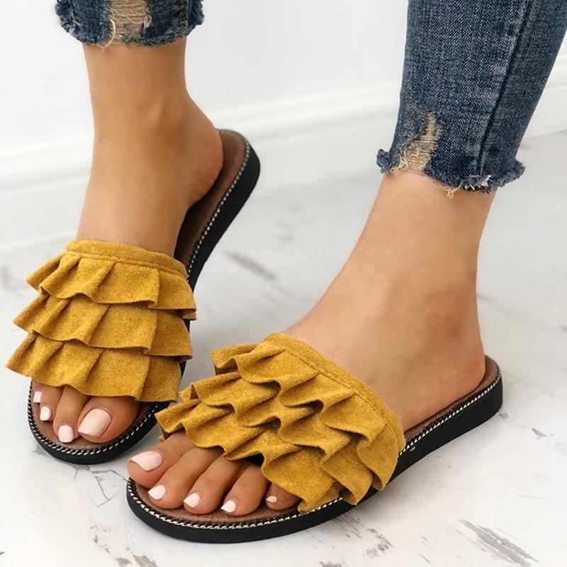 Women Flocking Slippers Casual Peep Toe Shoes