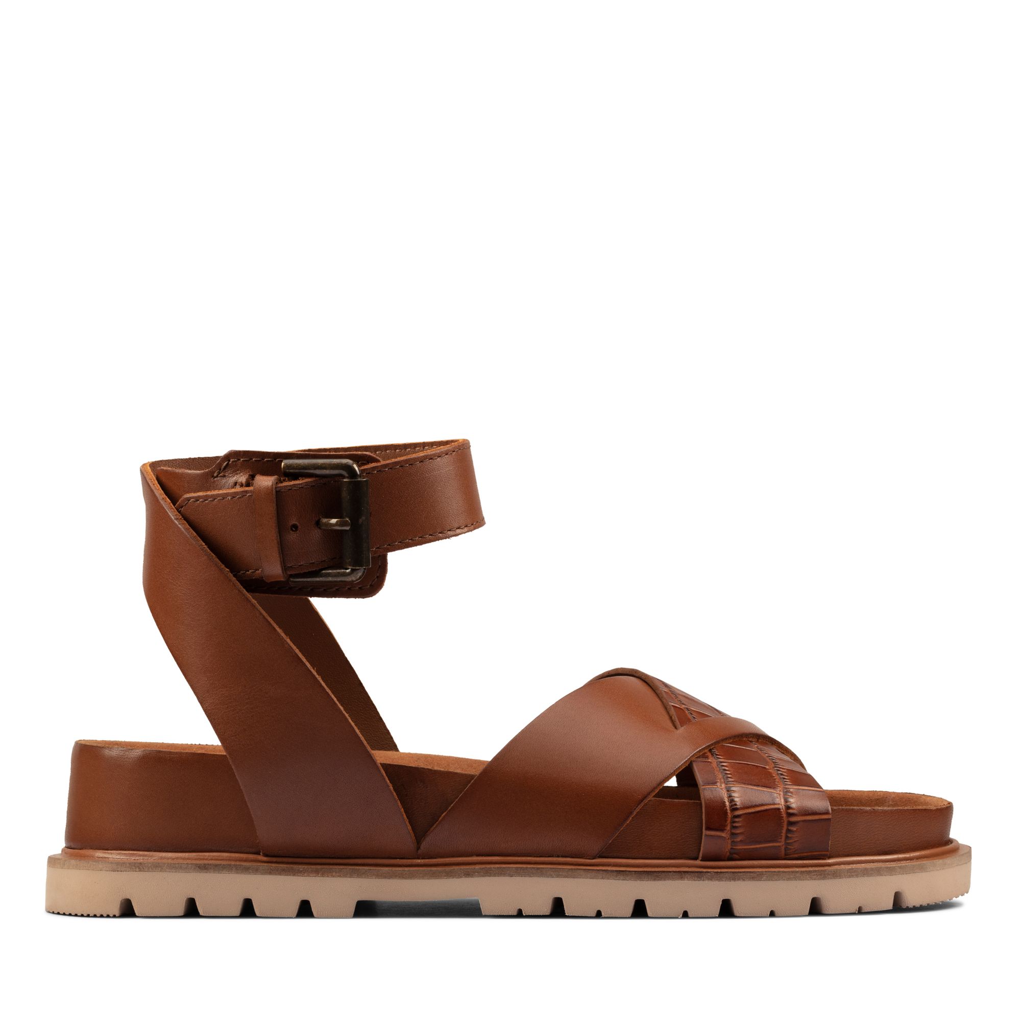 Women Sandals Orianna Cross Dark Tan Combi