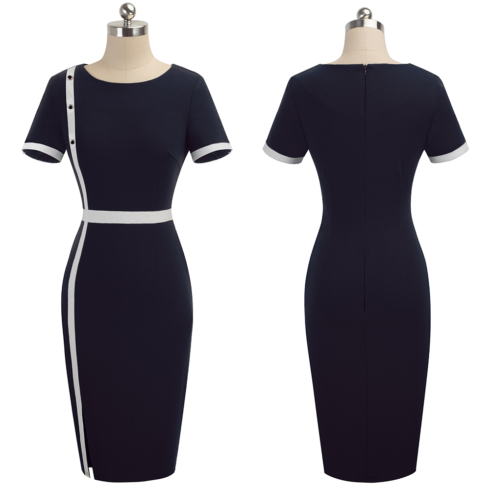 White and Black O-Neck Slit Midi Dress