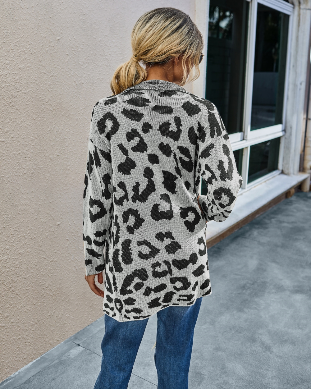 Falls Turndown Collar Irregular Leopard Cardigans
