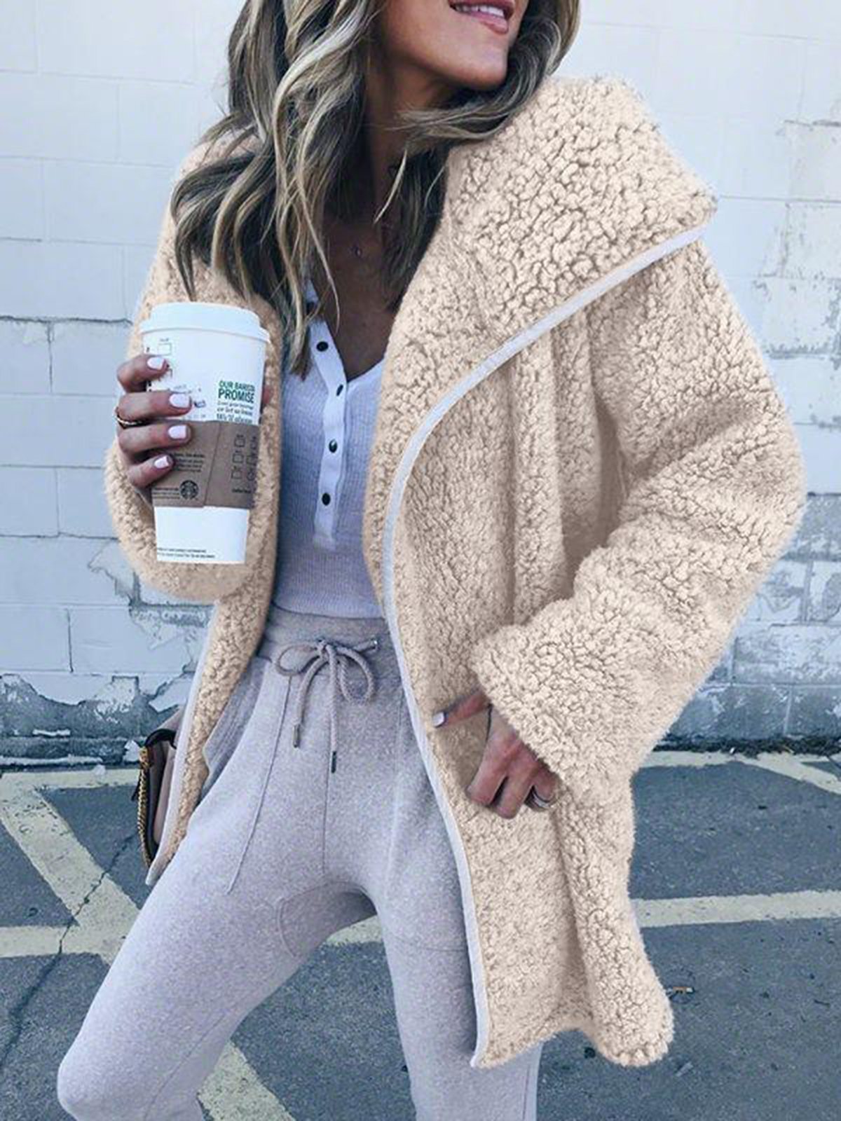 Women Faux Fur Long Sleeve Winter Snow Cardigans With Hoodie