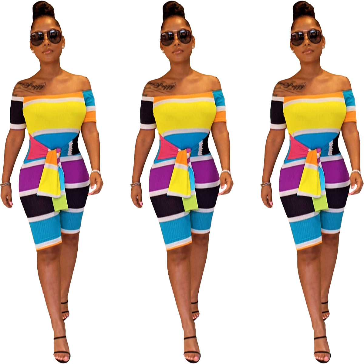 Temperament one-shoulder short-sleeved pit strip fabric jumpsuit YIY1311