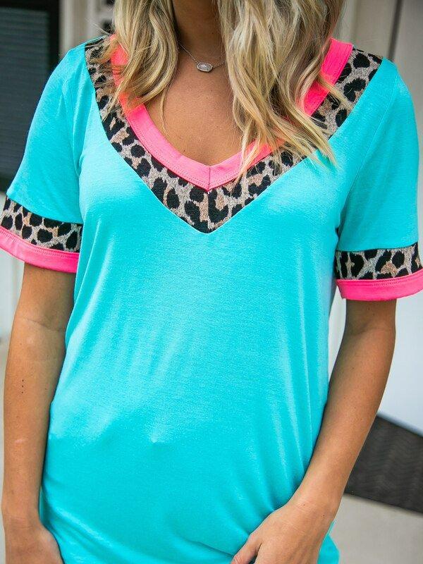 Cotton-Blend Short Sleeve Leopard Printed Shirts & Tops