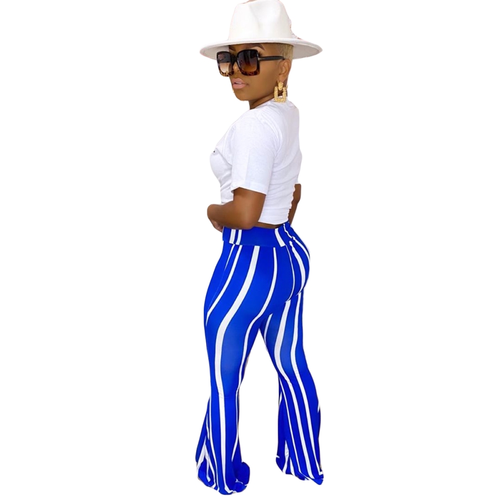 Striped Print High Waist Flare Trousers