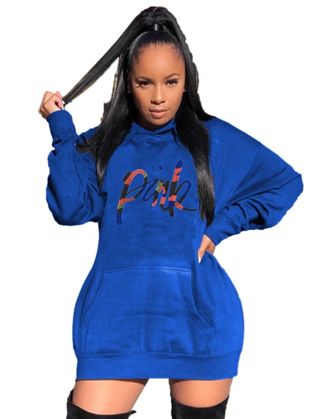 Print Long Sleeve Hoody Dress