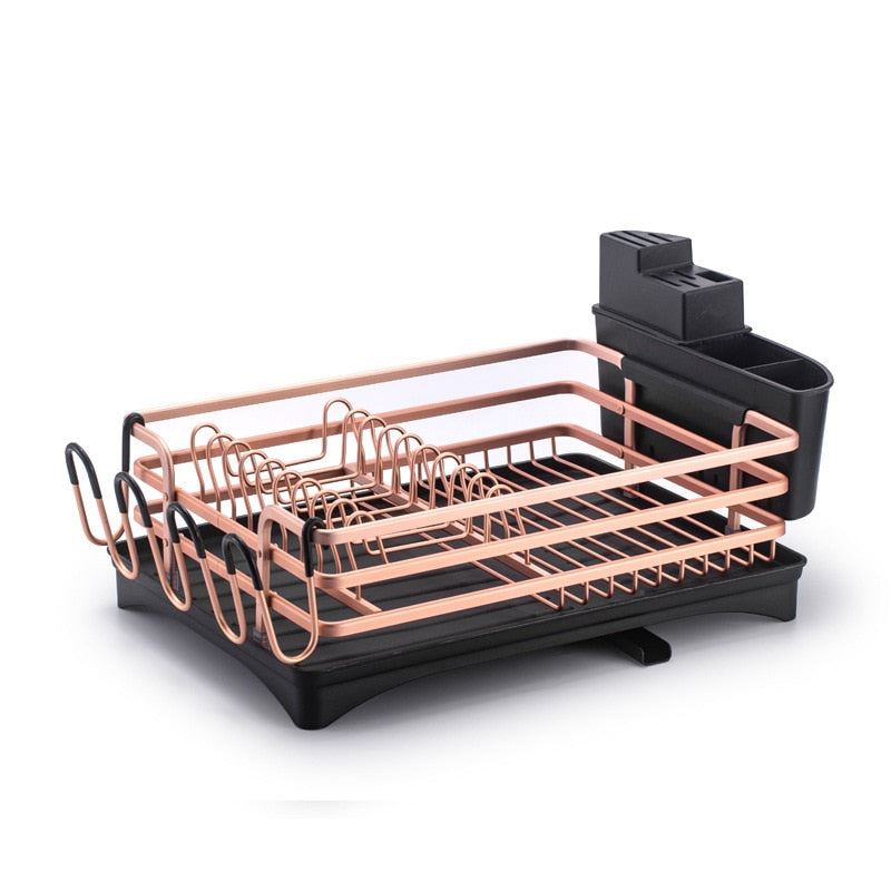 Multifunctional Aluminum Kitchen Drying Dish Rack Sink Drain Knives Holder