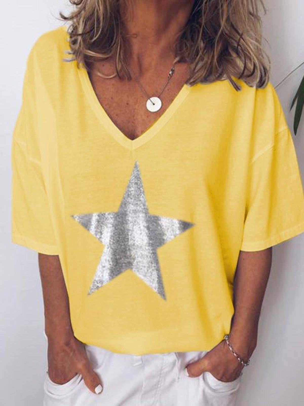 Star Printed Casual V Neck Shirts