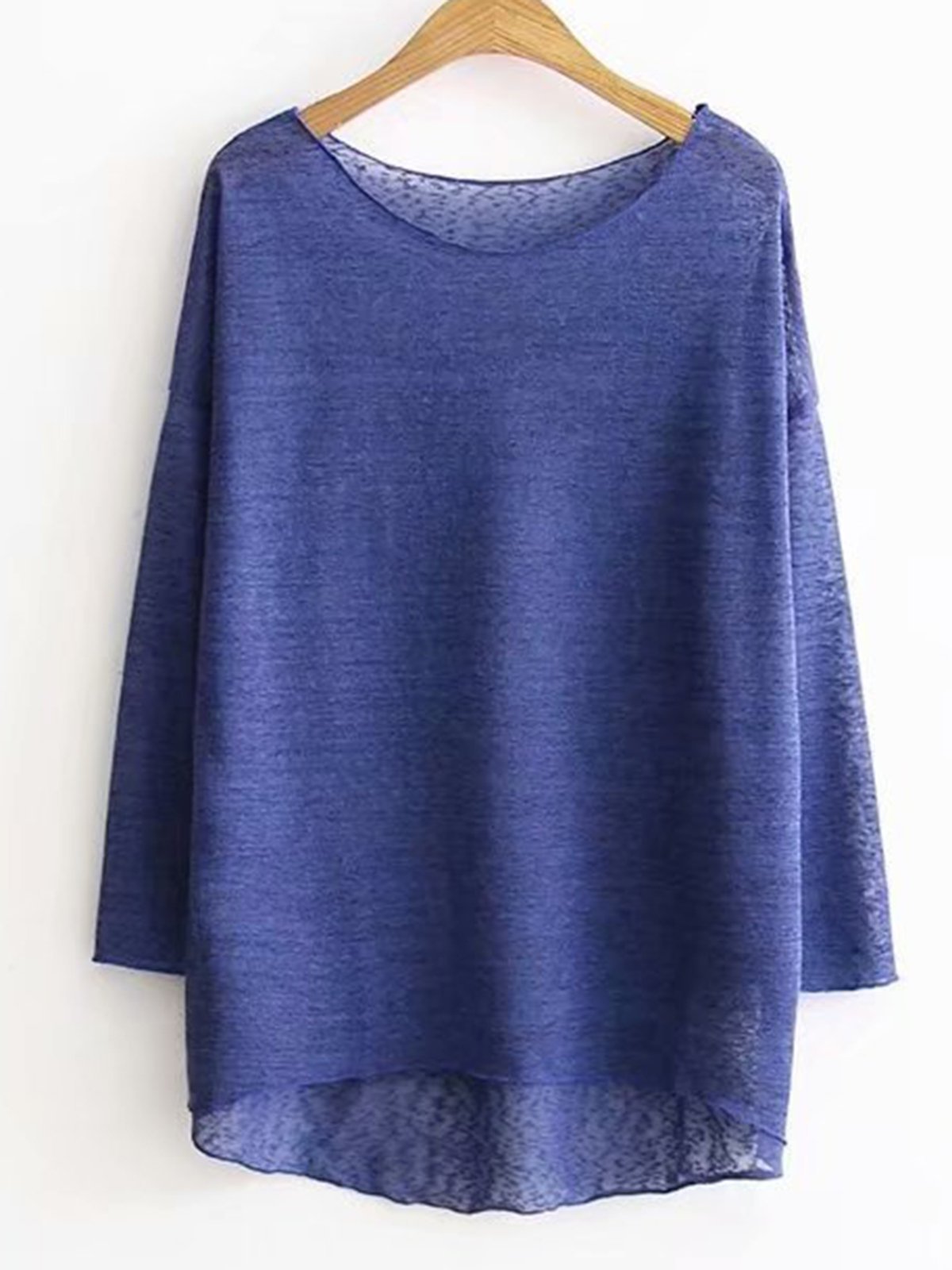 Long Sleeve Cotton Plain Crew Neck Shirts & Tops