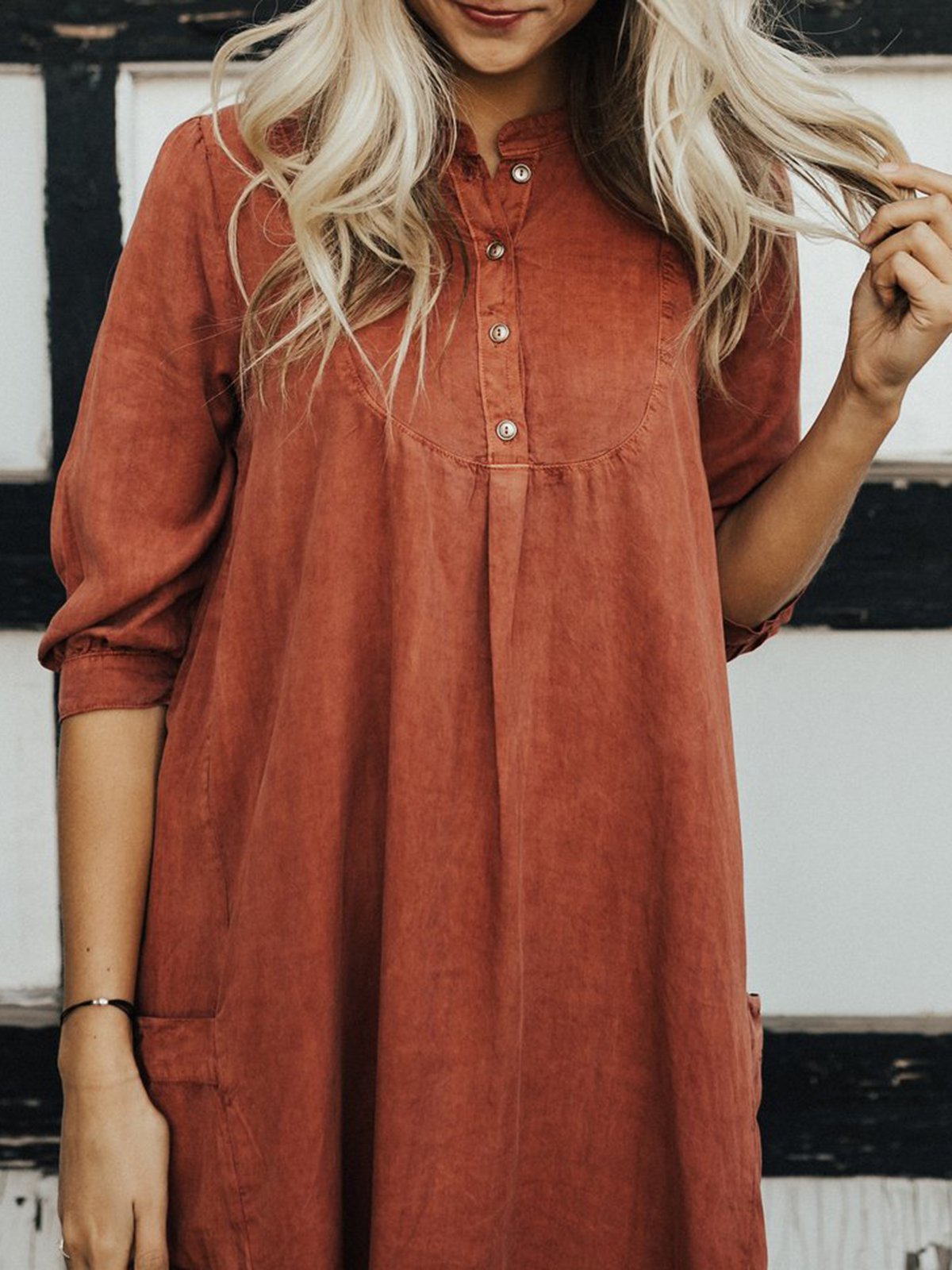 Burgundy Sweet 3/4 Sleeve Dress