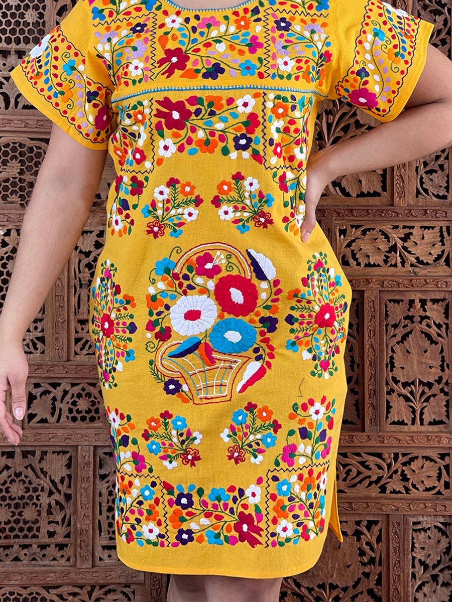 Short Sleeve Floral-Print Tribal Vintage Dresses