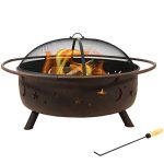 Sunnydaze Cosmic Fire Pit for Outdoors �C 42-Inch Large Wood-Burning Fire Pit with Moon and Stars �C Perfect for Patio and Backyard Bonfires �C Includes Round Spark Screen, Poker and Metal Grate