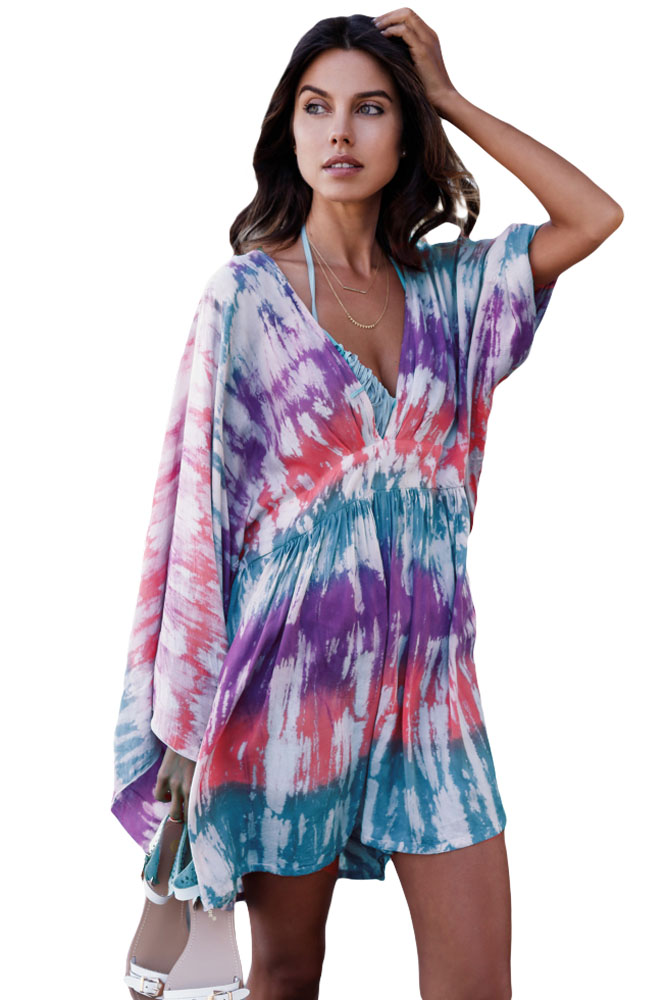 Multicolor Tie Dye Print Hawaii Beach Cover Up