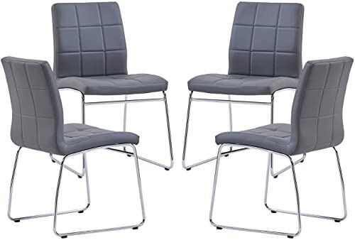Dining Chairs Set of 4 Comfortable Modern Grey Faux Leather Dining Chairs