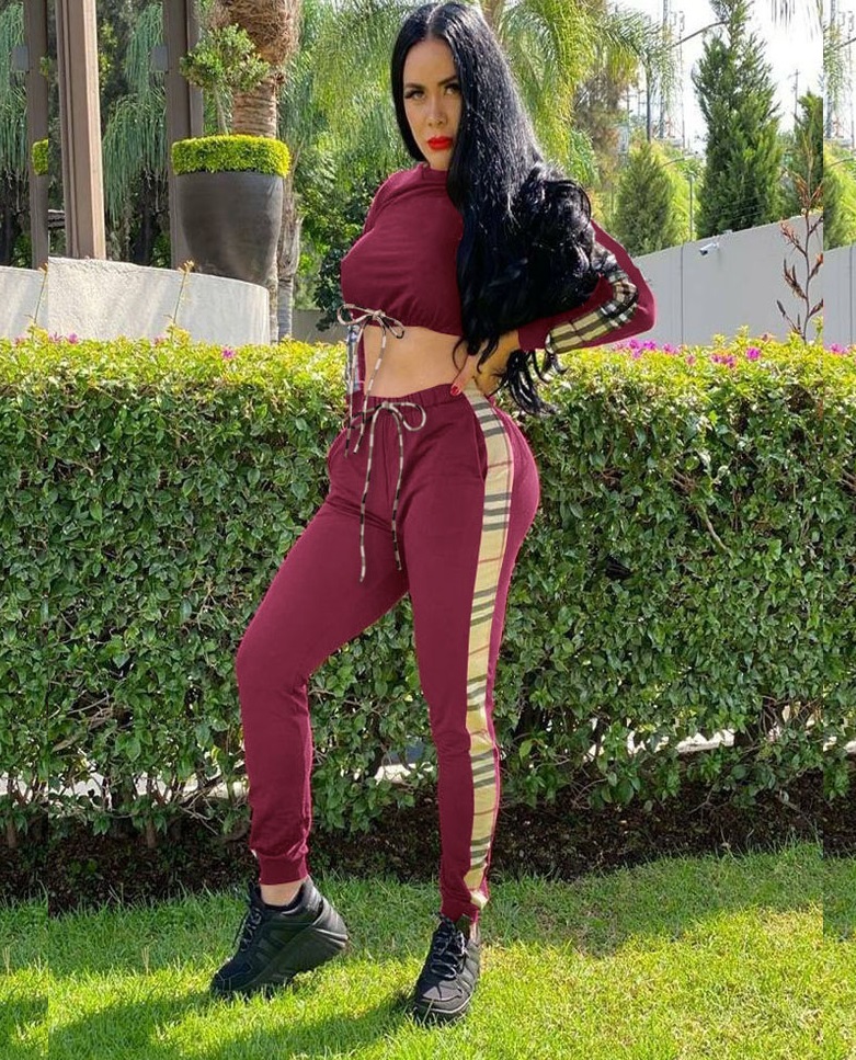 Autumn Casual Print Crop Top and Pants Set2