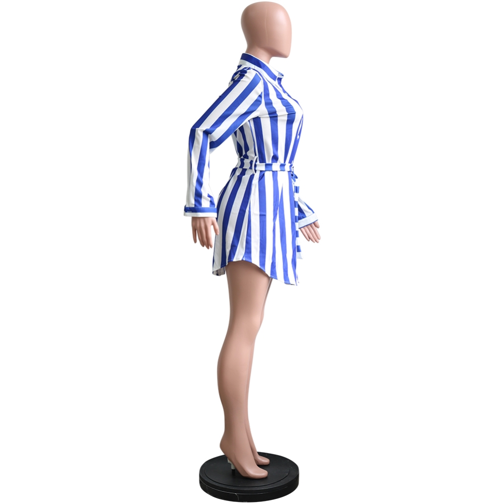 White and Blue Striped Long Blouse