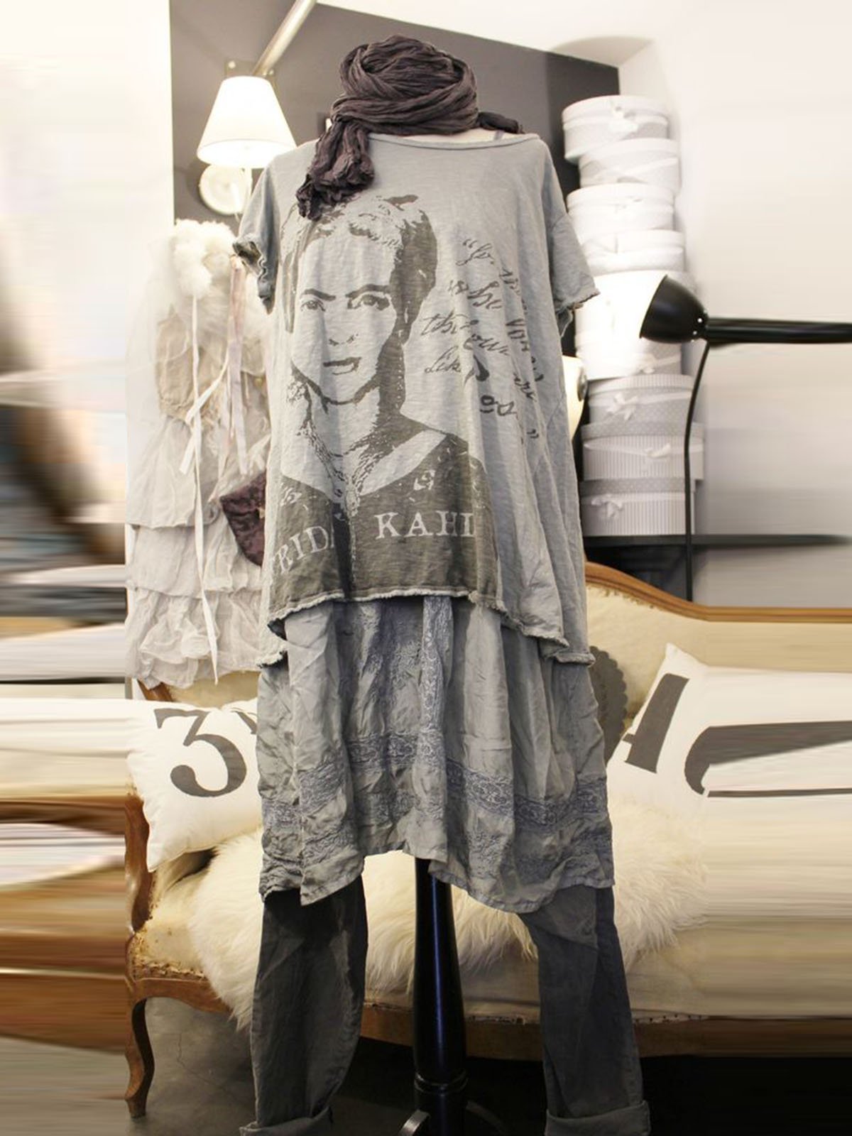 Women Gray Round Neck Casual Shirts & Tops