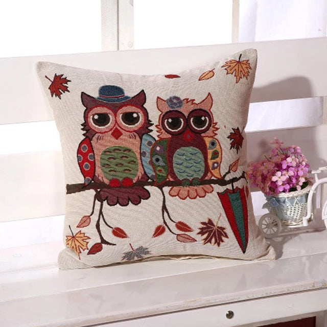 Owl Printed Square Pillow Case
