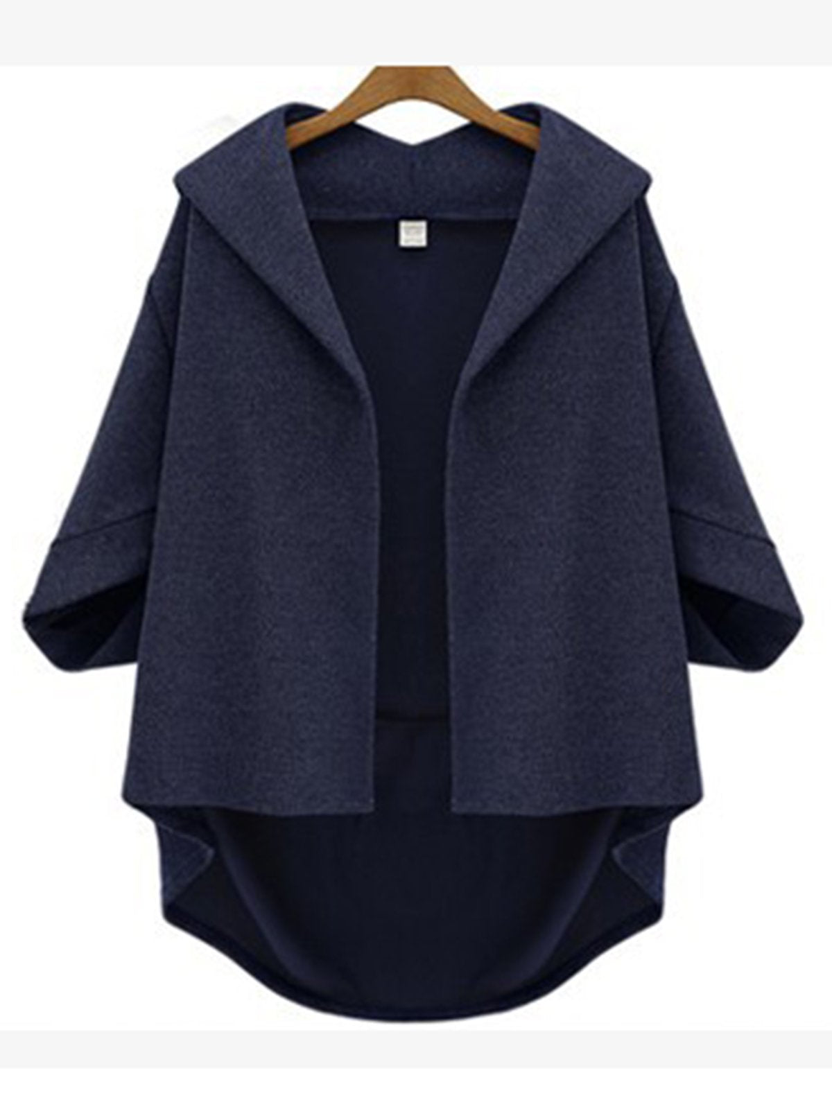 Casual Asymmetric High-Low Solid 3/4 Sleeve Plus Size Coat