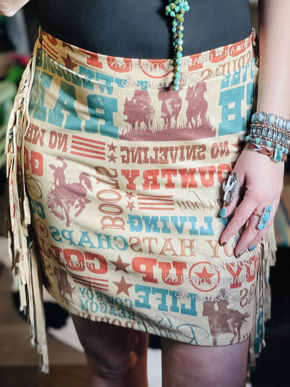 Cowgirl Jersey casual fringed skirt